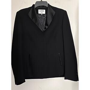 KASPER ASL BLACK TUXEDO 4 BUTTON JACKET BLAZER SIZE 10 SATIN ACCENTS